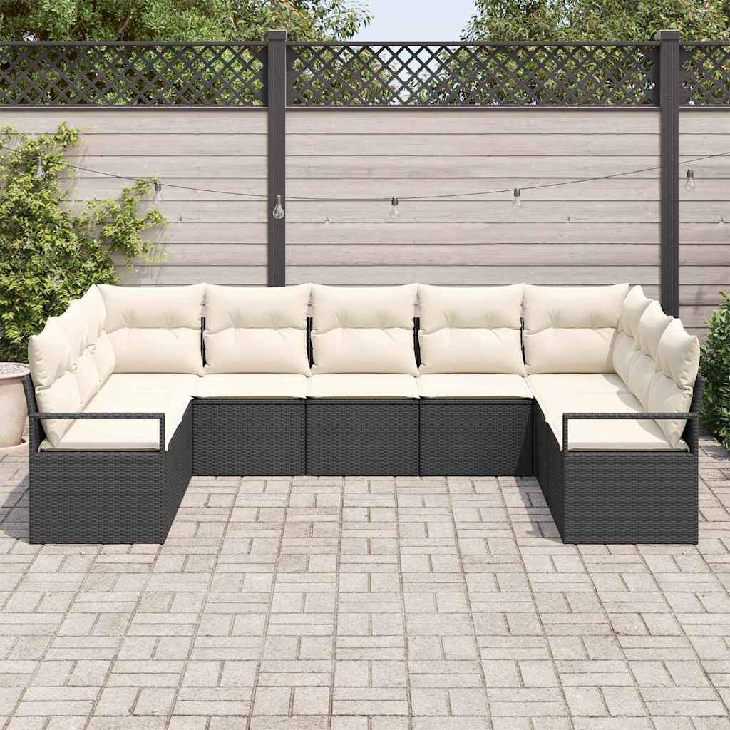 Garten-Sofa-Set mit Kissen mit Speicher 9 pcs Schwarz und Creme